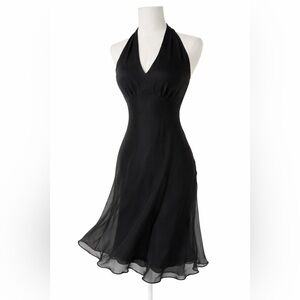 Ann Taylor Black Silk Chiffon Halter Dress Size 4 Cocktail Evening